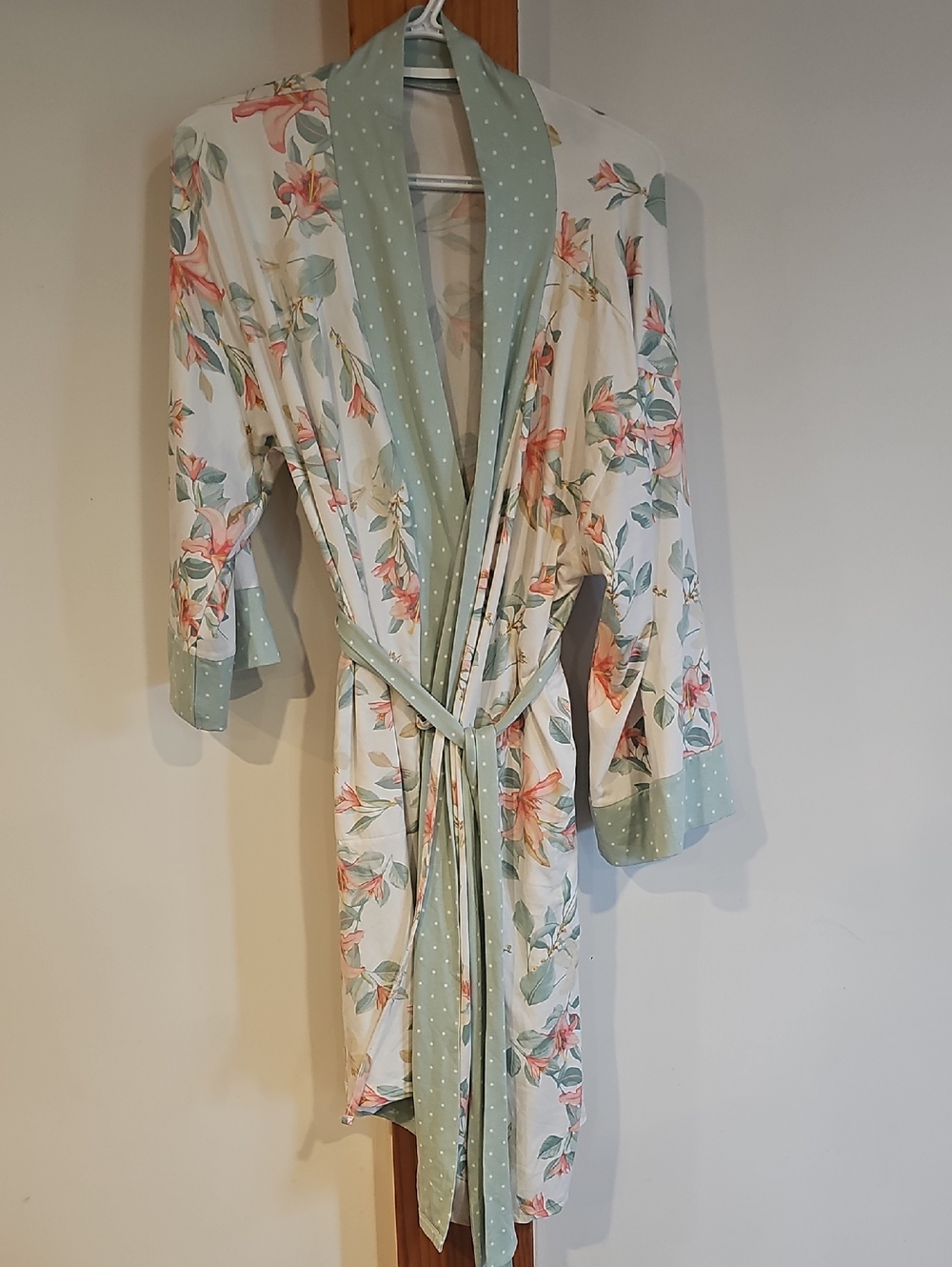 Flora Nikrooz Floral Robe with Sage Trim
